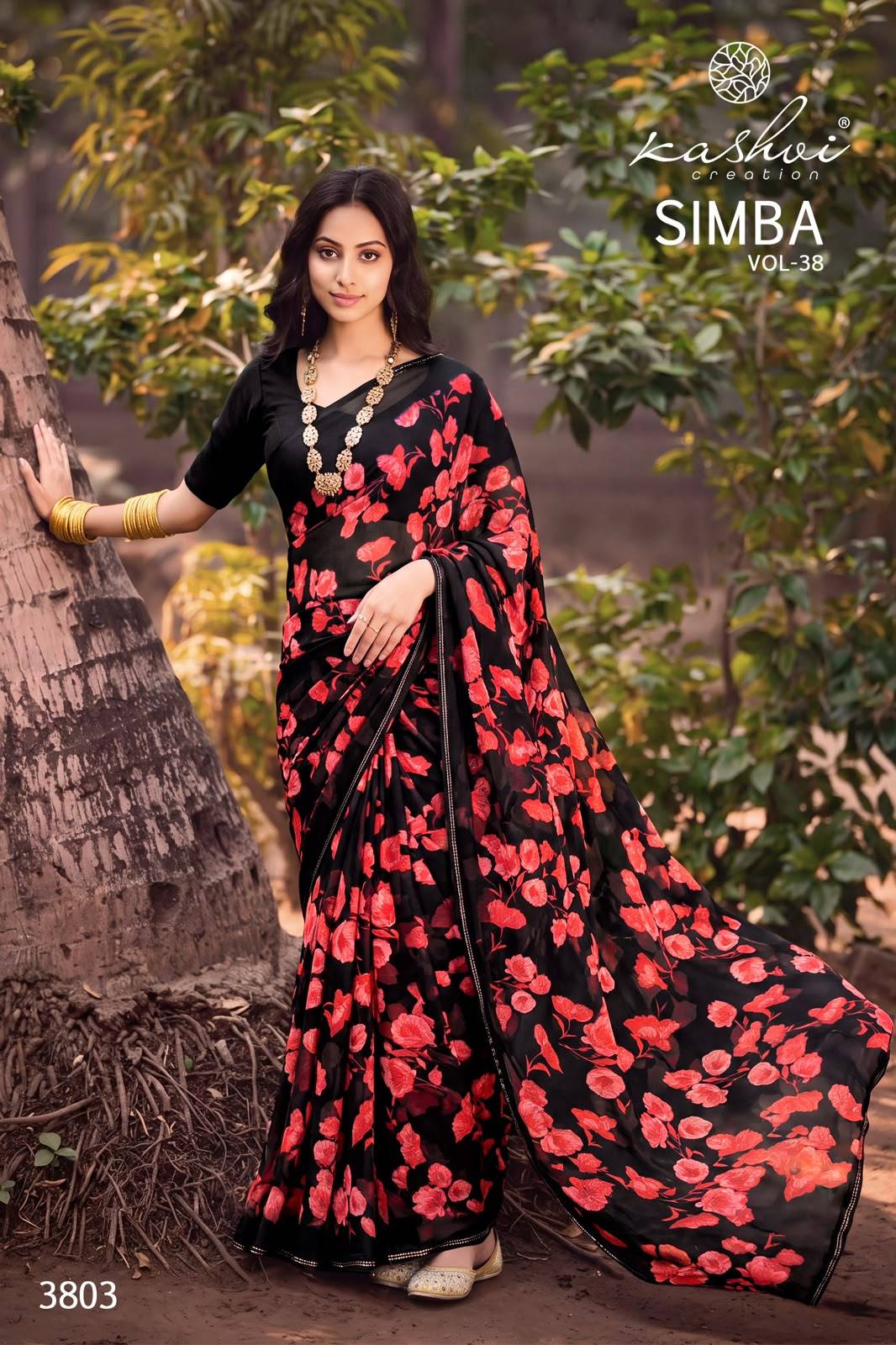 SIMBA VOL 38 By KASHVI CREATION 3801 To 3808 Series Indian Traditional Wear Georgette sarees At Wholesale Price